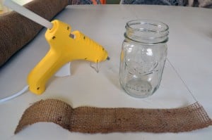 Glue Burlap Strip To Mason Jar