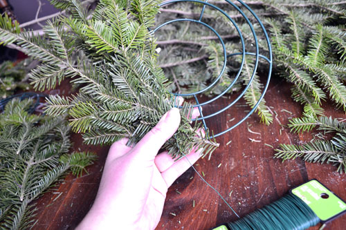 Adding Spruce Branches To Wreath Form