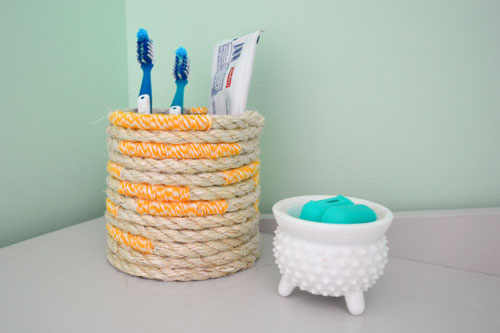 Twine And Rope Wrapped Toothbrush Holder