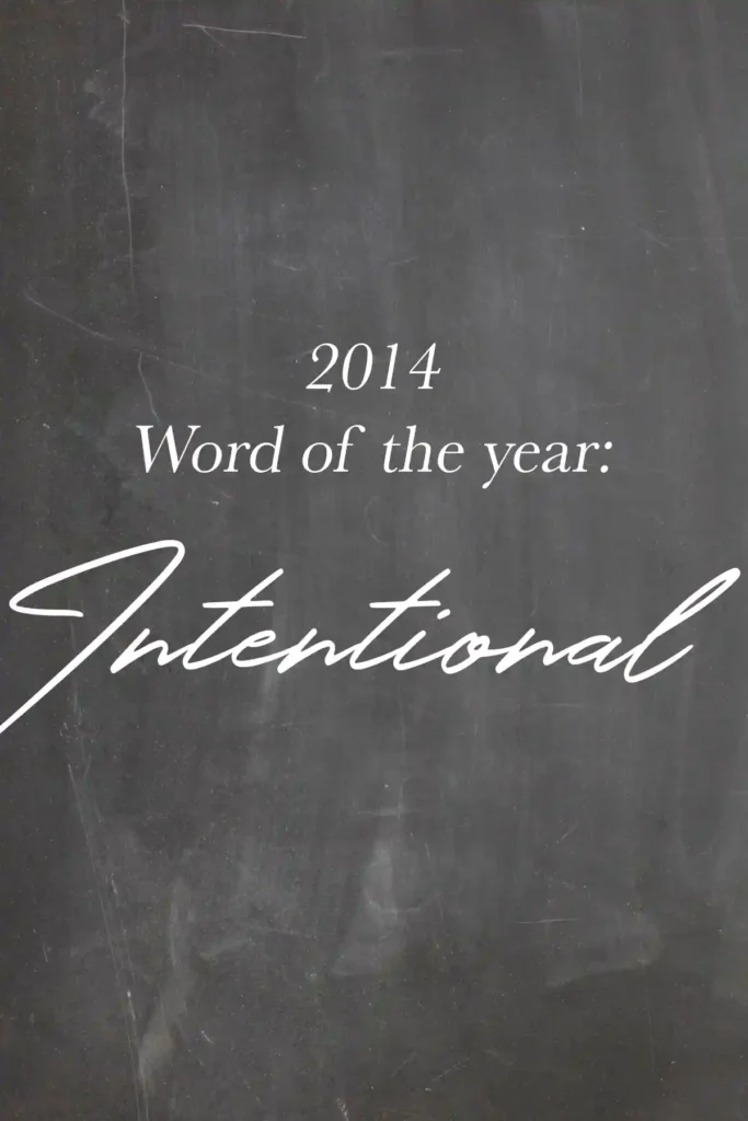 Text graphic with a chalkboard background and the words "2014 Word of the Year: Intentional" layered in white lettering