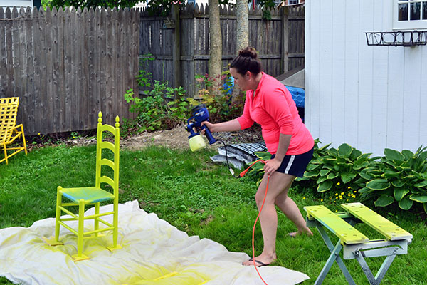 Spray Painting Chairs Lime With Home Right Paint Sprayer