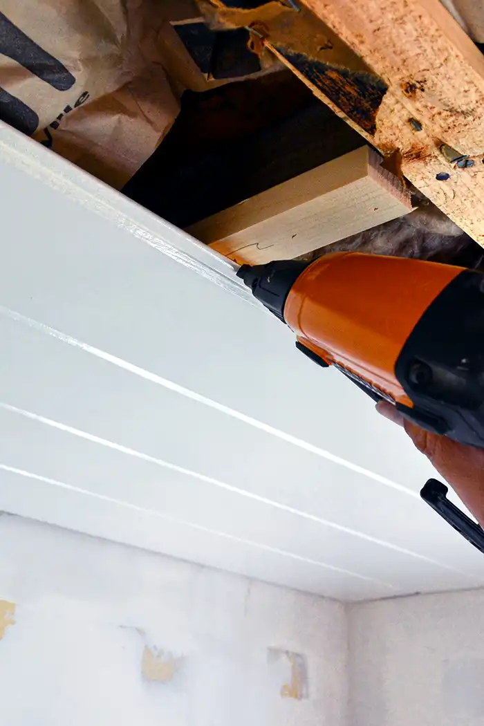 Laundry room ceiling plank installation featured image