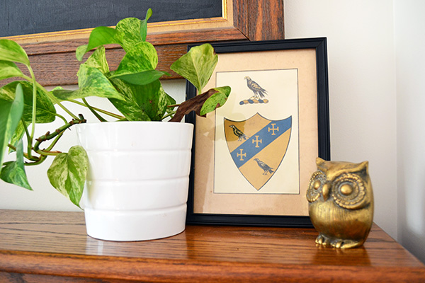 Vintage Family Crest Art And Brass Owl