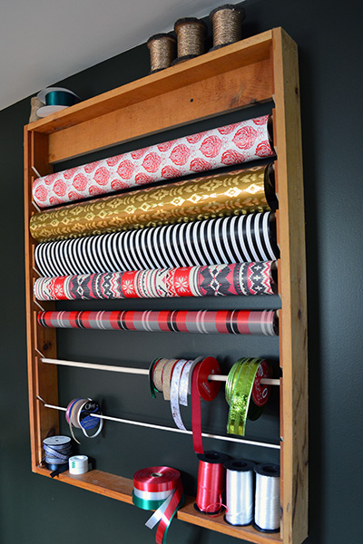 Wrapping Paper Storage Rack In A Craft Room