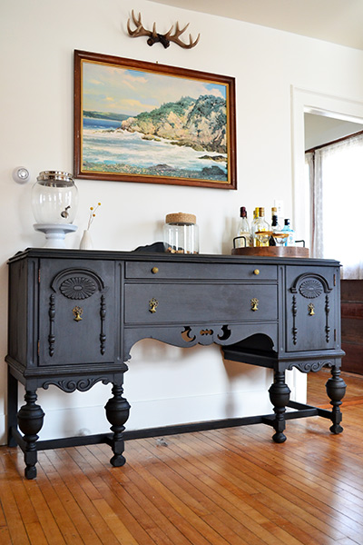 Antique Buffet Refinished In Annie Sloan Graphite Chalk Paint