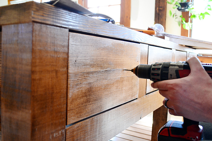 Pre Drill Holes In Kitchen Island Drawers To Prevent Wood From Splitting When Attaching Hardware