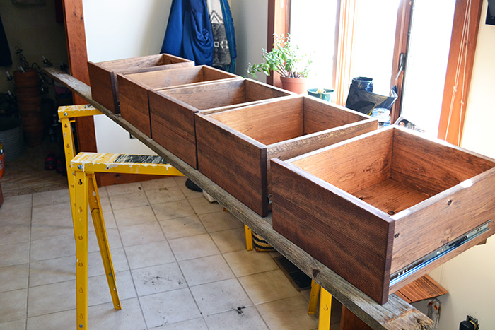 Staining Rustic Kitchen Island Drawers With Minwax Early American Stain