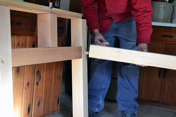 Using Dowels To Help Secure The Kitchen Island Framing