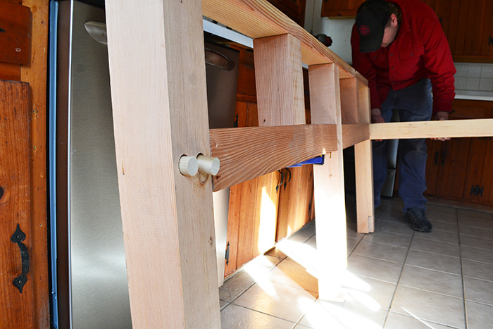 Using Dowels To Help Secure The Kitchen Island Framing