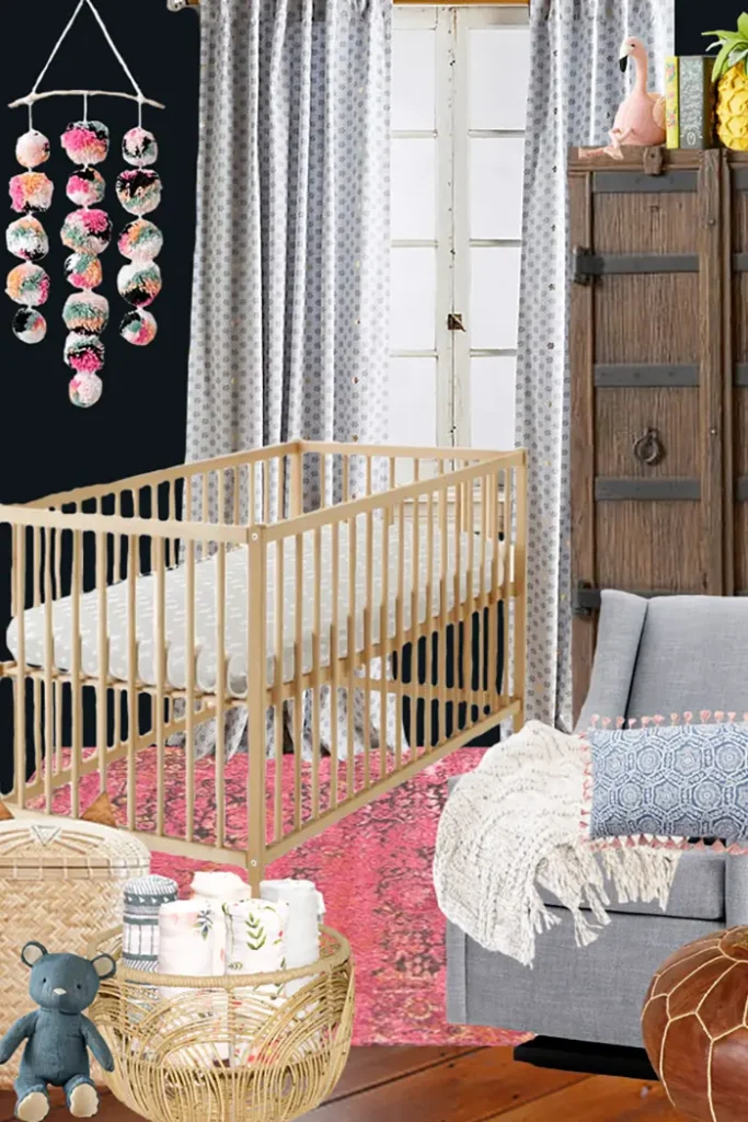 Nursery design plan for a baby girl but using base items that are gender neutral