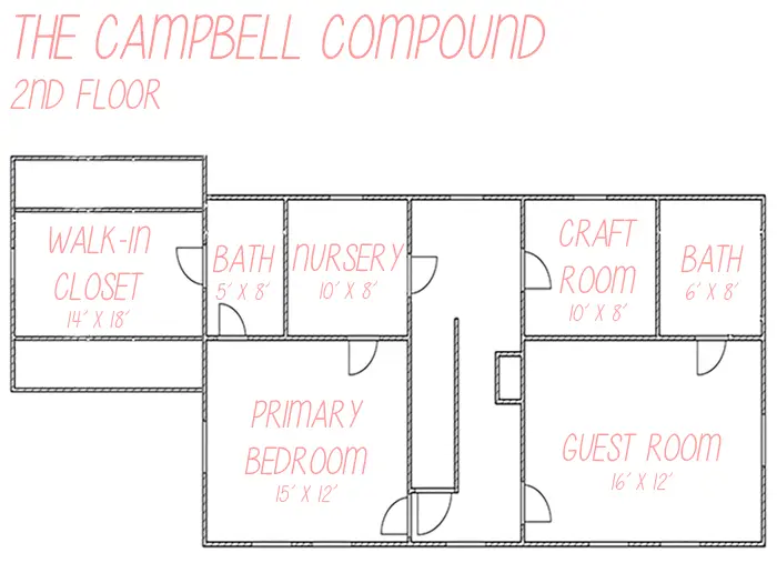 Floor plan of the second floor of our 1781 colonial farmhouse