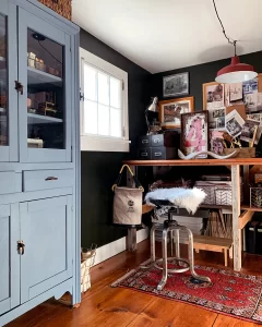 Craft room organizing and an Annie Sloan Louis Blue chalk painted craft cabinet for storage