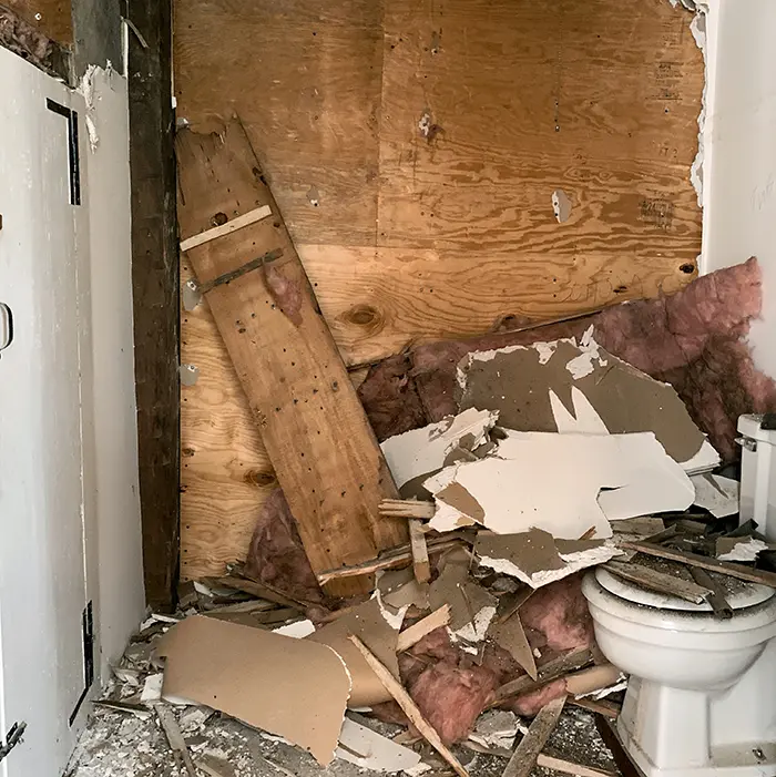 Demolition of a small primary bathroom