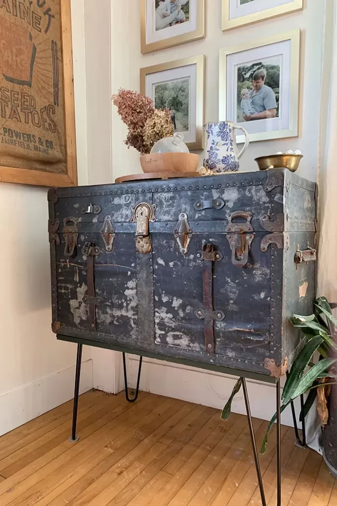 Vintage Steamer Trunk Turned Into A Console Table