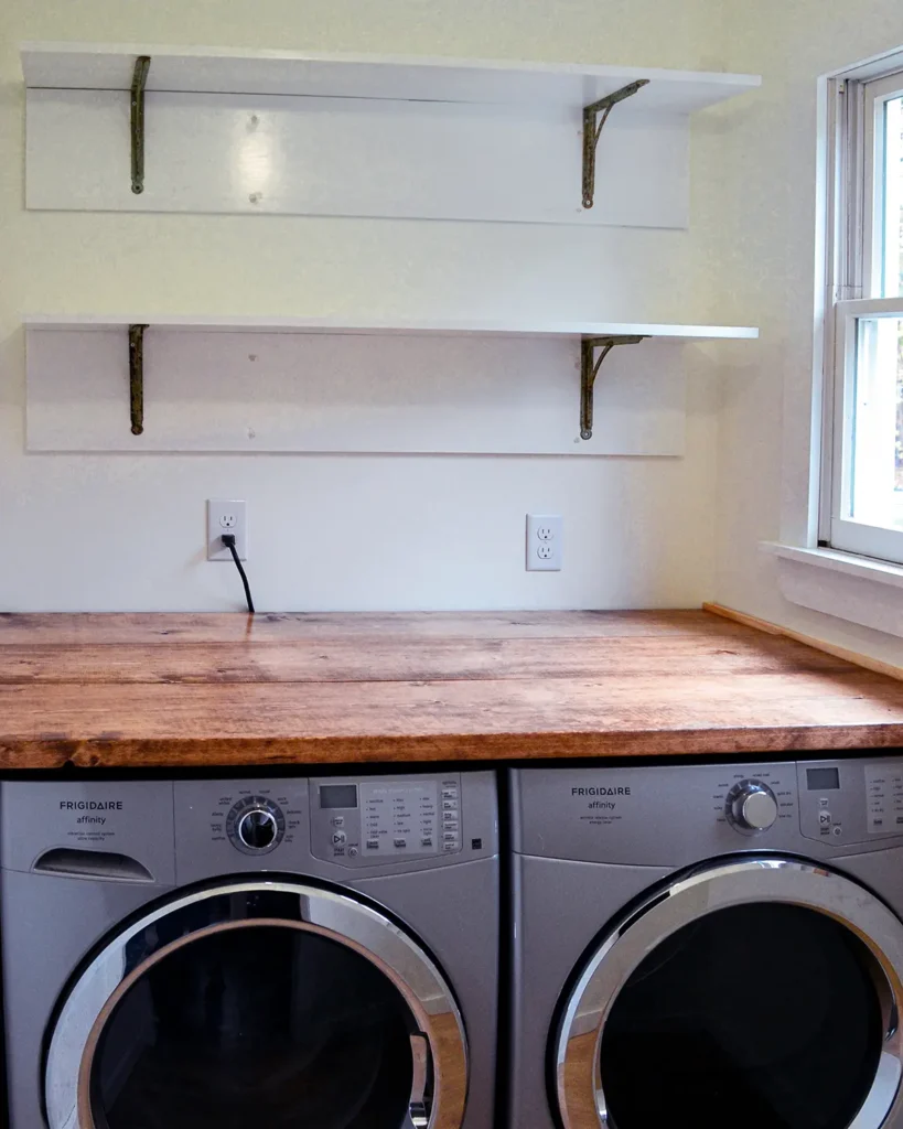 How to build DIY laundry room shelves above a washer for a small laundry room