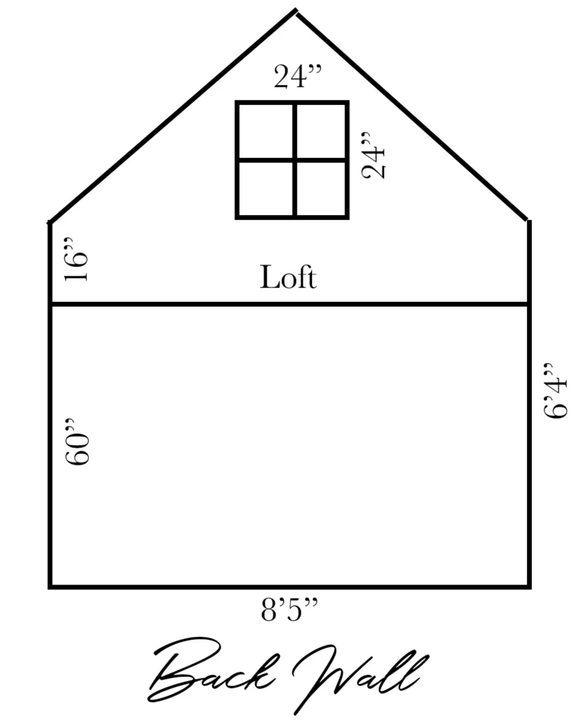 Playhouse elevation sketch of back wall with loft and playhouse windows