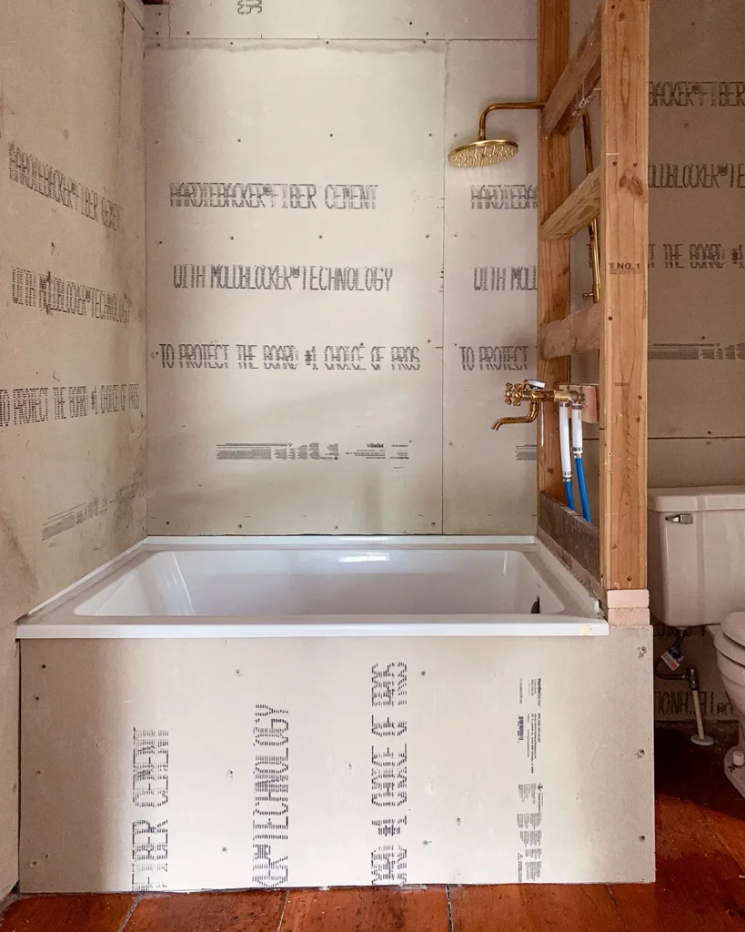 Framed DIY shower surround using 2 x 4s