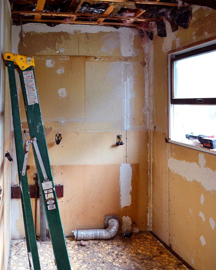 Laundry room makeover demolition stage of the project