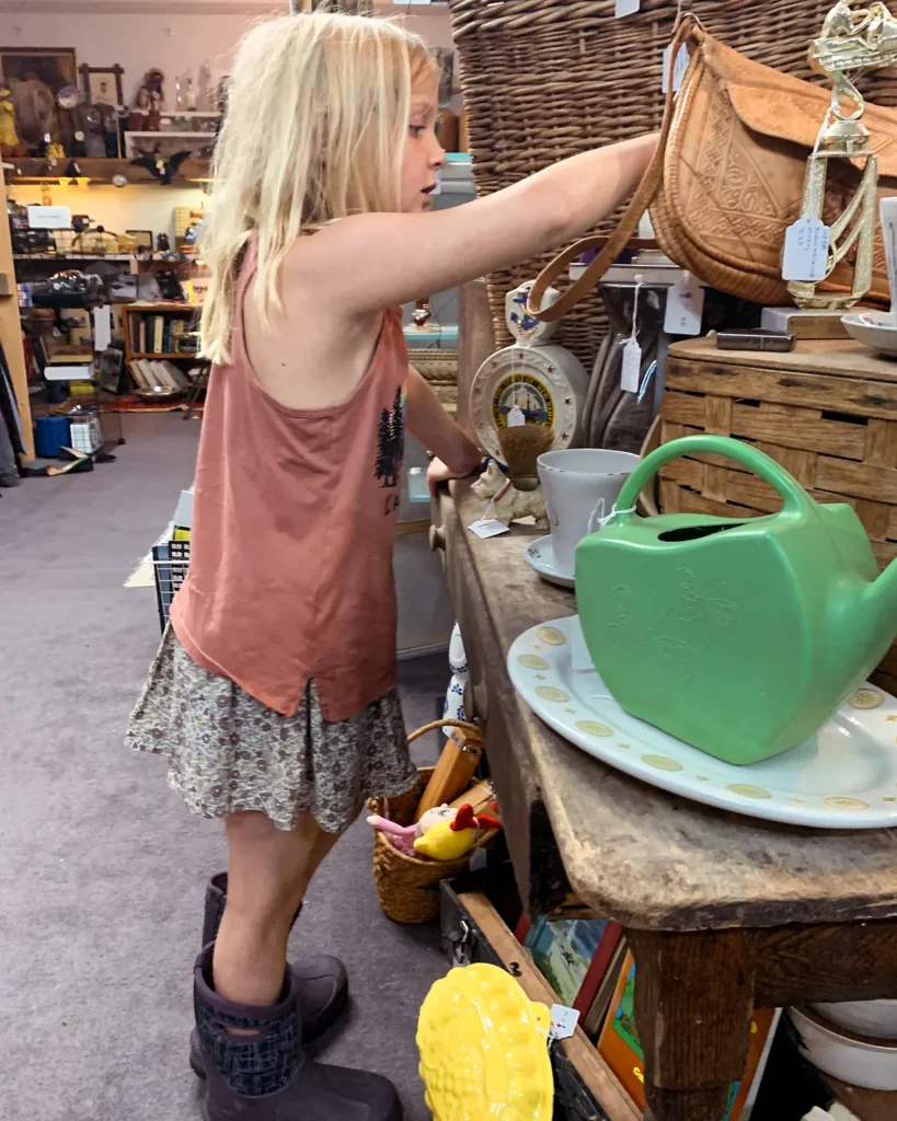 Treasure hunting in a local consignment store with kids