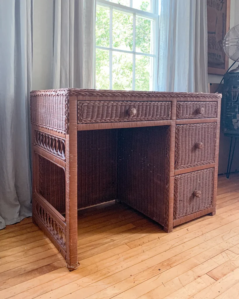 Thrifted 4' wicker desk found while thrifting with our daughter for a kid's desk in her bedroom