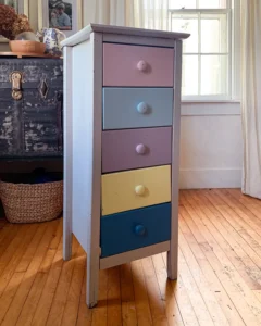 Thrifting with kids for furniture for their bedroom and found a tall set of drawers painted different colors