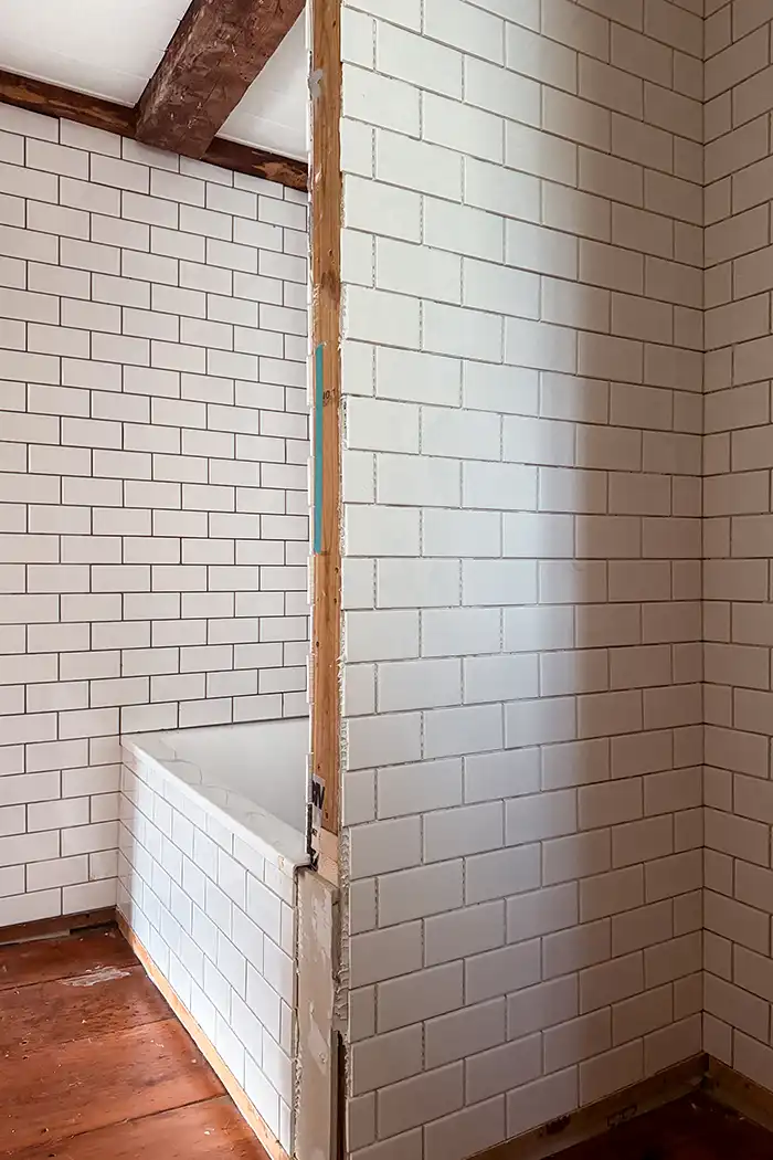 Bathroom renovation week 5 update featured image with bathroom subway tiling progress