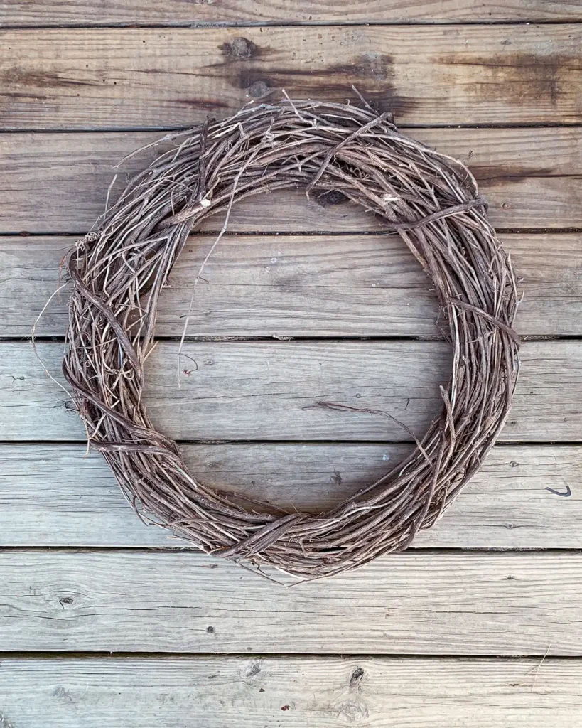 Grapevine wreath form from the dollar store, part of the Halloween wreath supplies