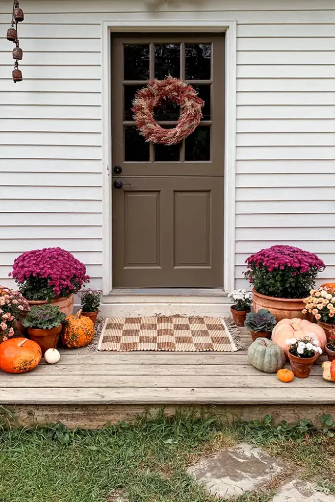 Front Porch Mums And Pumpkins For Fall Decorating