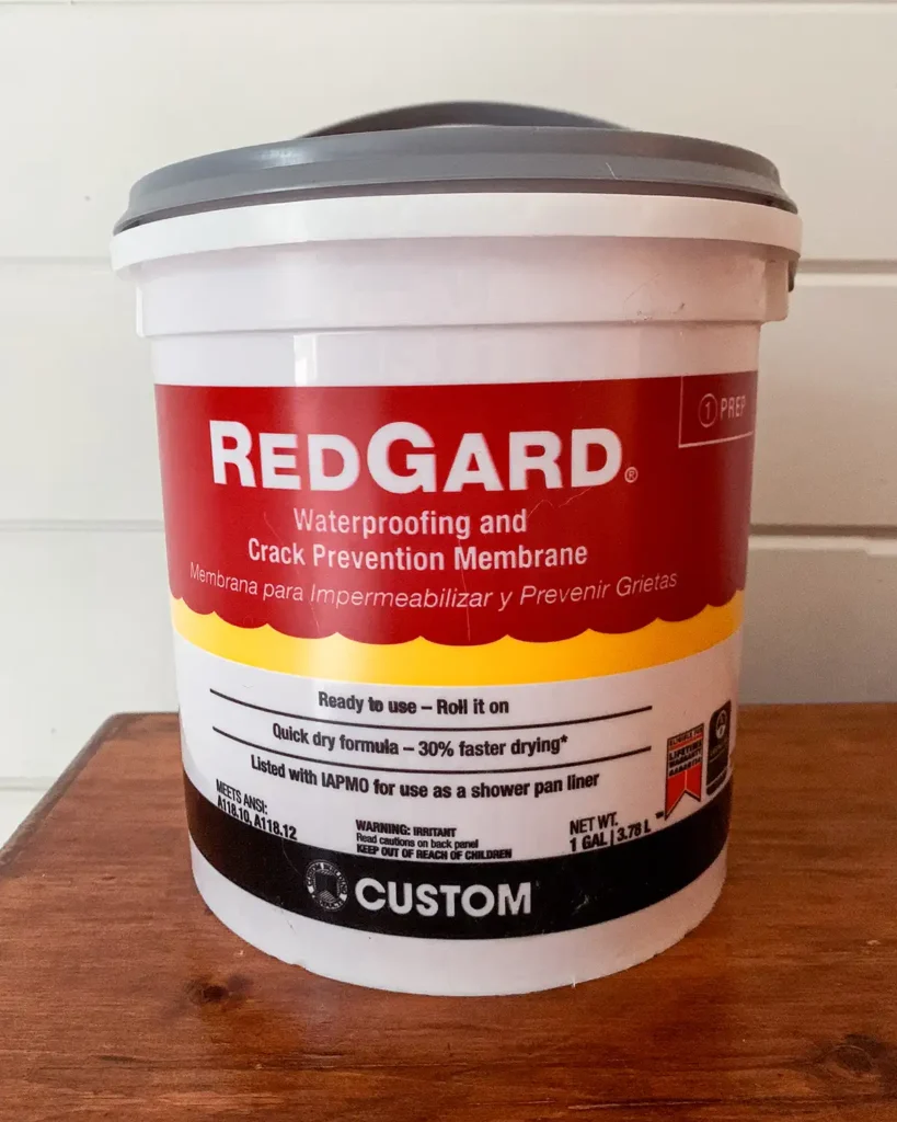 A one-gallon bucket of RedGard Waterproof Membrane