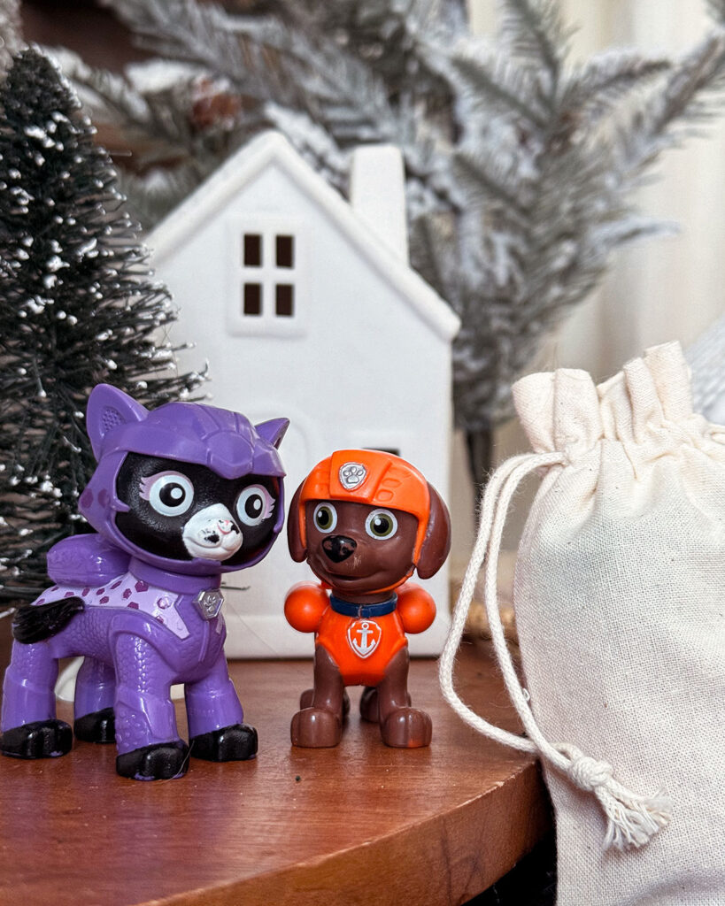 Create a small gifts advent calendar with small toys or items, like these Paw Patrol figures