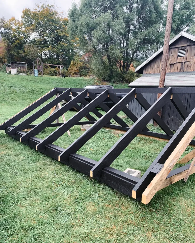 Greenhouse roof framing in the painting process