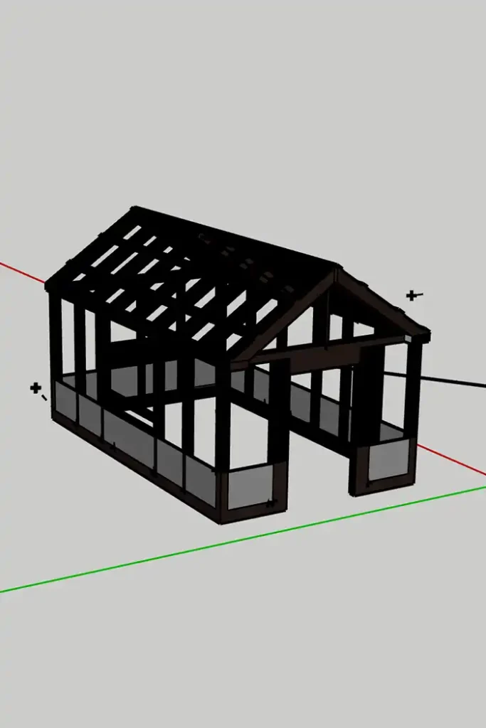 Greenhouse construction plans featured image with framing sketched in SketchUp