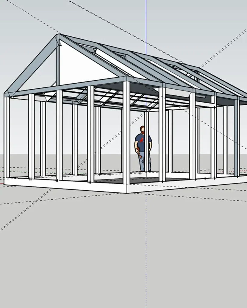 First, super rough draft of our greenhouse construction plans with dimensions of 20' x 14' with was way too large for the space