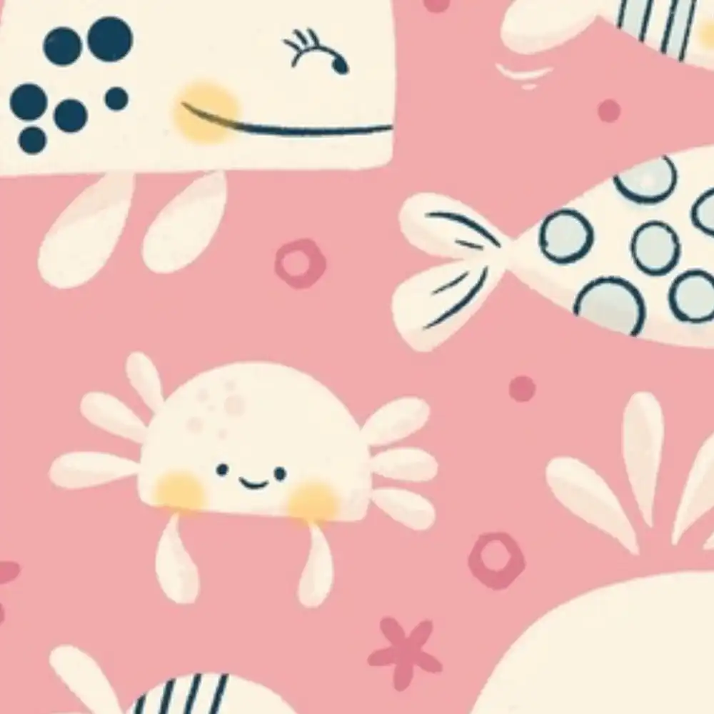 Marine friends wallpaper sample in carnation and ivory from Spoonflower