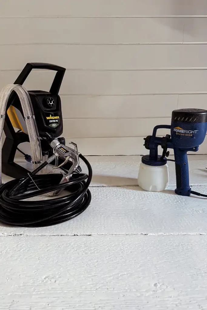 Is a paint sprayer worth it? Featured image with a Wagner airless paint sprayer and a HomeRight Finish Max paint sprayer for fine finish spray painting