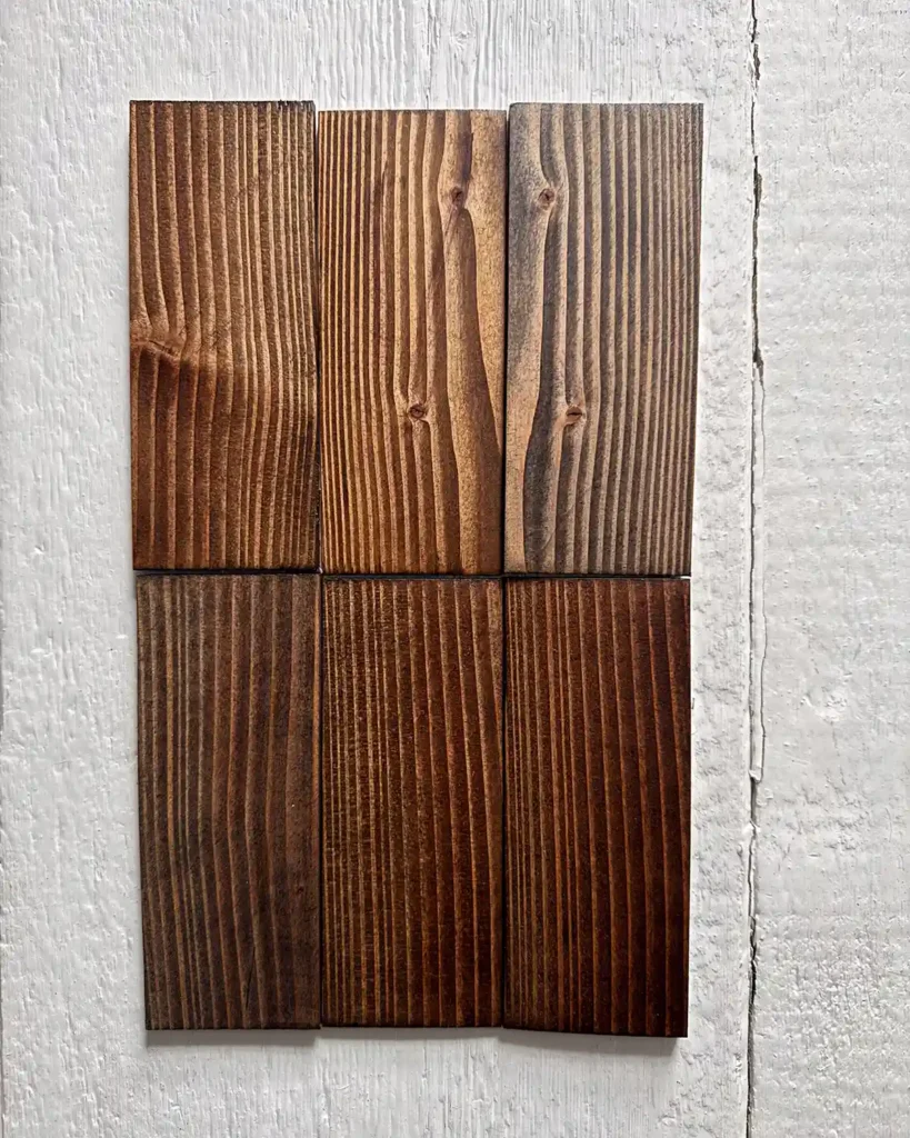 The six darkest of the dark Minwax stains on douglas fir wood samples