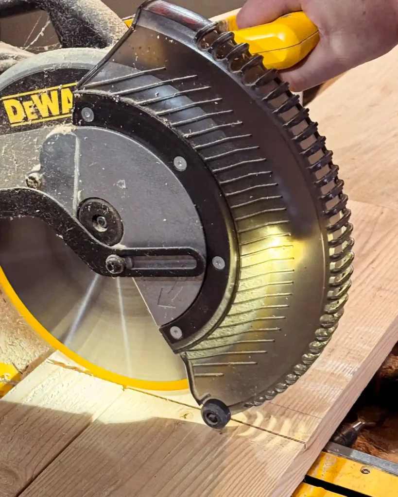 Cutting quarter inch grooves in framing lumber using a miter saw