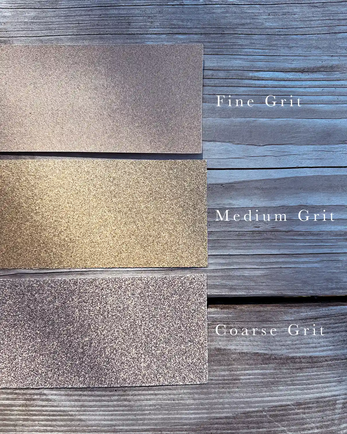 A sandpaper grit sequence from fine grit to medium grit and coarse grit