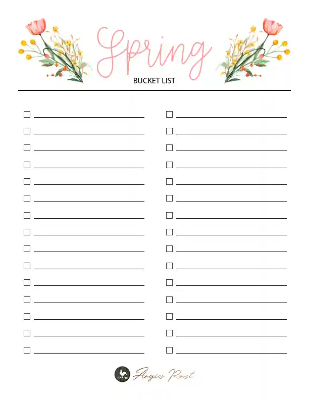 A spring bucket list printable sheet
