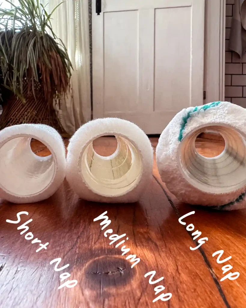 Comparing the three different nap lengths of paint rollers: short nap, medium nap, and long nap