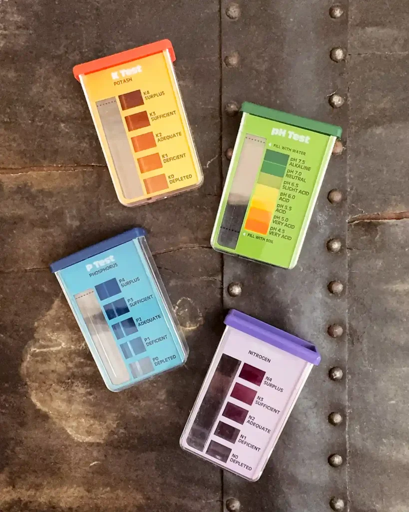 A home soil testing kit for testing nitrogen, phosphorous, potassium, and pH