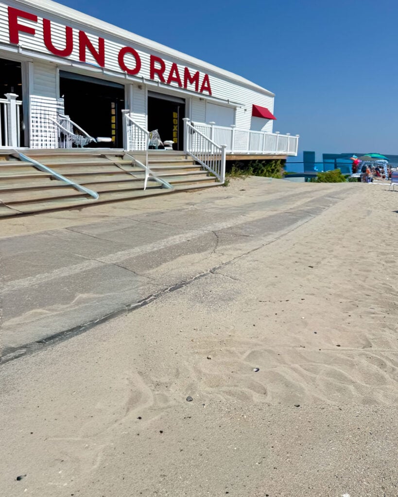 The outside of the Fun O Rama arcade. A beachfront vintage arcade in York, Maine