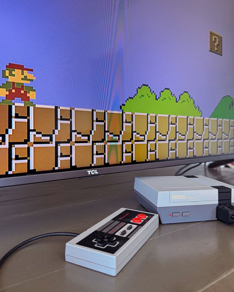 Playing Super Mario Brothers on the television using a Nintendo NES Classic Mini